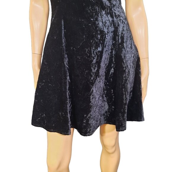 Vintage 80s Black Crushed Velvet Mini Dress XS Party Prom Sleeveless Lace Bows - Picture 3 of 10